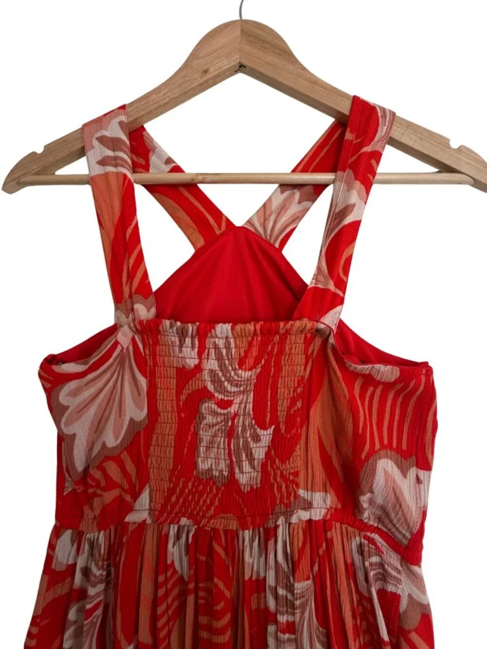 Land of the Brave Halter Midi Resort Dress Red Floral Women’s Size S